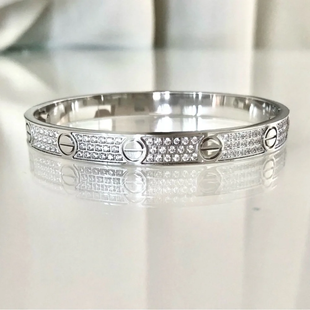 Generic Stainless Steel Pave Diamond Screw Cuff Bangle Bracelet with Screwdriver